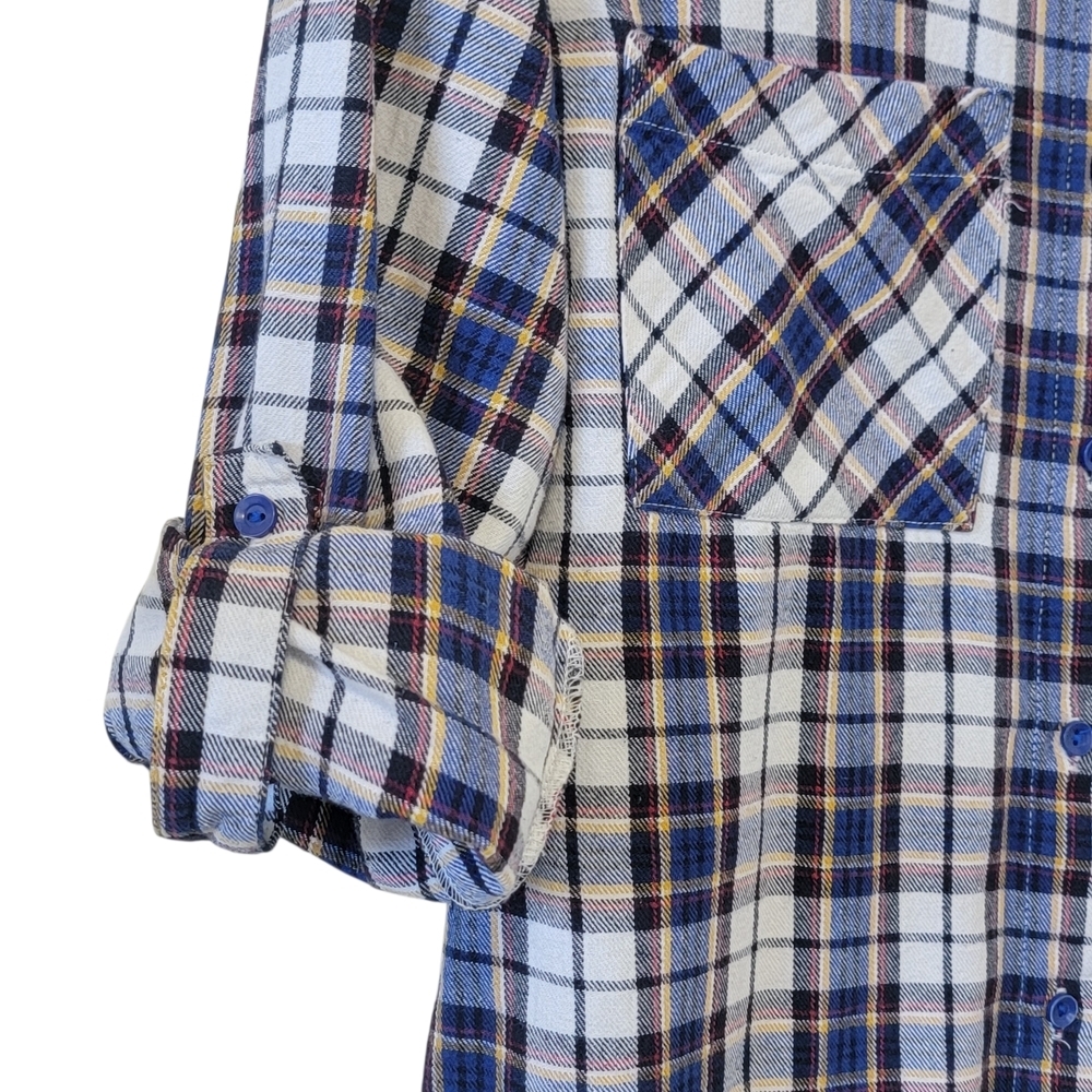 Y2K 100% Cotton Plaid Button Front Long Sleeve Flannel Shirt Women's S - Picture 2 of 11